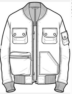 a drawing of a jacket with two pockets on the front and one pocket on the back