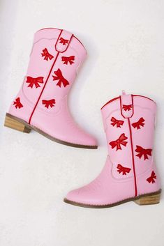 Cowgirl Red + Pink Bow Boots – Wild and Rae Bow Image, Bow Boots, Genuine Leather Boots, Girly Accessories, March 1st, Cute Comfy, Kids Outfits Girls, Wild Ones, Pretty Shoes