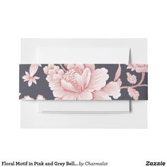 a card with pink flowers on it and the words floral motif in pink and grey