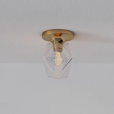 a light that is on the ceiling with a bulb attached to it's side