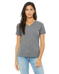 Ladies' Relaxed Triblend V-Neck T-Shirt - HEATHER SLATE - S | Bella + Canvas 6415 Women's Relaxed Triblend V-Neck T-Shirt in Grey Size Small Slouchy Sweatshirt, Blank Apparel, Simple Tees, V Neck Tee, Jersey Shorts, Sustainable Fashion, Bella Canvas, V Neck T Shirt, Long Sleeve Shirts