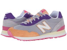 New Balance Classics WL515V3 - Women's Classic Shoes : Whisper Grey/Sugar Melon : Nothing looks fresher than a pair of sporty sneakers from New Balance Classics! This WL515V3 athletic shoe features a plush comfortable ride in a traditional silhouette. Leather and mesh or textile uppers in a sporty mid-top profile. Traditional lace-up closure. Foam-padded collar and tongue. Soft textile lining and a removable foam insole provide all-day comfort. TPU heel insert for extra support. ENCAP® midsole f New Balance Multicolor Casual Running Shoes, Casual Multicolor New Balance Running Shoes, Sporty Multicolor New Balance Running Shoes, Purple New Balance Running Shoes, New Balance Outdoor Sneakers, Synthetic, Womens New Balance, New Balance Classics, Sporty Sneakers, Athletic Shoe