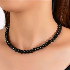 - Color: Black Beads - Clasp: Gold Plated Claw - 2" Extender - Length: 16.1" - 18.1" Pearl Beaded Necklace, Black Pearl Necklace, Statement Collar Necklace, Resin Necklace, Black Necklace, Beaded Necklaces, Multi Strand Necklace, Pearl Chain, Rhinestone Necklace