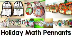 a collage of holiday math pennants