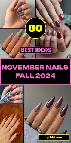 November Nail Ideas Acrylic, Nail Designs For November, Fall Nails November, Short Green Nails, Short Glitter Nails, November Nails Colors, November Nails Fall, Gel Ideas