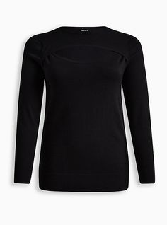 FIT Measures 30” from shoulder (size 2). MATERIALS + CARE Rayon yarn knit fabric. . 70% rayon, 30% nylon jersey. . Machine wash cold. Line dry. . Imported. DETAILS Crew neckline. . Long sleeves. . Chest cutout. . The best plus size women's pullover fitted sweater sweaters in black made of sexyyarn. Torrid is your destination for cozy fall and winter clothes to keep you warm and comfortable. Chambray Jacket, Layered Cami, Black Plus Size, Tight Sweater, Black Hot Pink, Cold Shoulder Long Sleeve, Key Hole, Fitted Sweater, Short Sleeve Blouse