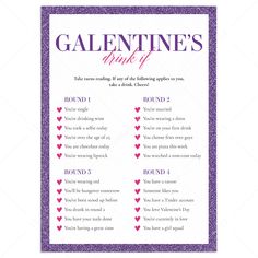 Galentines Drink If Game Printable by LittleSizzle Galentines Drink, Drink If Game, Valentine Drinks, Valentine Party Game, Drink If, Classic Candy, Drinking Game