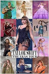 taylor swift the eras tour poster with pictures of her in concert outfits and music instruments