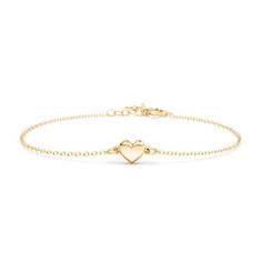 10K Yellow Gold Classic Heart Bracelet | Jewlr Heart Anklet, Moon Studs, Dainty Bracelet, Puffed Heart, Beating Heart, Handcrafted Rings, Dainty Bracelets, Heart Bracelet, Everyday Jewelry