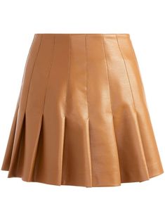 brown faux leather rear zip fastening fully pleated mid-rise Faux Leather Pleated Skirt, Leather Pleated Skirt, Alice And Olivia, Pleated Mini Skirt, Alice Olivia, Pleated Skirt, Camel, Mid Rise, Fashion Branding