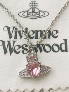 Vivienne Necklace, Silver Necklace Cute, Necklace Vivienne Westwood, Silver And Pink Jewelry, Heart Necklace Silver, Viviane Westwood, Vivienne Westwood Jewelry, Pink Vivienne Westwood, Vivienne Westwood Necklace