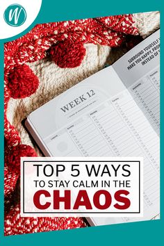 an open book with the title top 5 ways to stay calm in the chaoss