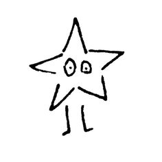 a black and white drawing of a star with two eyes on it's face