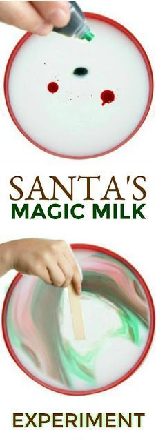 santa's magic milk experiment for kids to make with their own hands and fingers