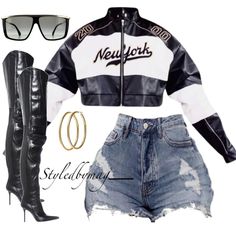 Shein Homecoming Outfits, White Corset Outfit Black Women, White Corset Concert Outfit, Leather Jacket And Corset Outfit, Denim Top Outfit Black Women, Cute Club Outfits, Jean Corset Top Outfit Black Women, Concert Outfit Aesthetic, Baddie Concert Outfits