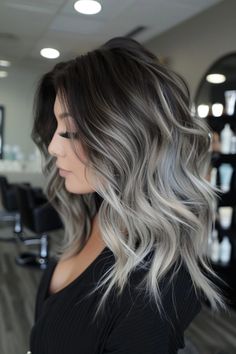 A low maintenance hair color with dark roots is perfect for those who want to keep it simple yet elegant. Ask your stylist to incorporate ash blonde in dark hair in the ombre technique to get the same look as our model here. Tap for 40+ more low upkeep hair color ideas and follow us for more! Dark Brown And Blonde Ombre Hair, Dark Brown Platinum Balayage, Ash Blonde With Ash Brown Lowlights, Blond With Shadow Root Ash, Hair Ideas To Cover Grey, Shadow Root Black To Blonde, White Blonde Ombre Dark Roots, Blonde And Black Ombre Hair, Umbra Hair Color Ombre