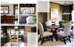 a collage of photos showing different rooms and furniture in the same room, including a dining table with four chairs