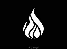 a black and white fire logo on a dark background