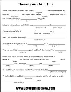 thanksgiving mad libs worksheet