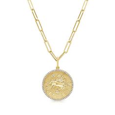 Ross-Simons - Libra - Diamond Zodiac Pendant Necklace in 14kt Yellow Gold. 18". Celebrate your horoscope all year long with this on-trend zodiac pendant necklace! Sparkling with .21 ct. t. w. diamonds, this circle pendant features the word "Libra" and balance scales, the symbol for September 23 through October 23 birthdays. Finely crafted in polished 14kt yellow gold on a chic paper clip link necklace. Lobster clasp, diamond Libra balance scales zodiac pendant necklace. Diamond birthstones are t Pendant Necklace Diamond, Zodiac Pendant Necklace, Your Horoscope, Diamond Birthstone, Heavy Chain, Necklace Diamond, Zodiac Pendant, Zodiac Necklaces, Diamond Pendant Necklace