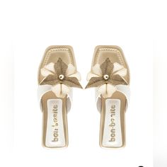 Heigh 0.7 " (2 Cm) Upper: Leather Linning: Leather Insole: Leather Sole: Rubber Rose Gold Sandals, Brown Wedge Sandals, Cork Sandals, Brown Leather Sandals, Satin Pumps, Valentino Shoes, Leather Flowers, Gold Sandals, Womens Slides