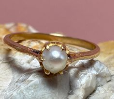 Condition excellent Unmarked. Guaranteed solid 18ct gold Natural Pearl which is not round at the back. 14k Gold Pearl Ring With Polished Finish, Classic Oval Ring With High Luster, Classic Oval Rings With High Luster, Classic Oval High Luster Ring, Oval Hallmarked Gold Pearl Ring, Gold Hallmarked Oval Pearl Ring, Gold Oval Hallmarked Pearl Ring, 14k Yellow Gold High Luster Pearl Ring, Classic Gold Pearl Ring With Polished Finish