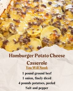 the recipe for hamburger potato cheese casserole is shown