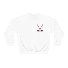 a white sweatshirt with two crossed sticks on it