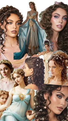 a collage of different women in dresses and hair