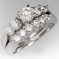 three stone diamond ring with matching wedding band