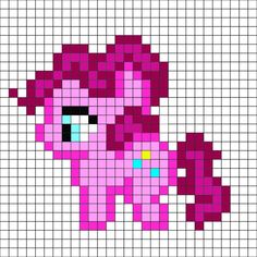 a pink pony pixellated in squares on a white background