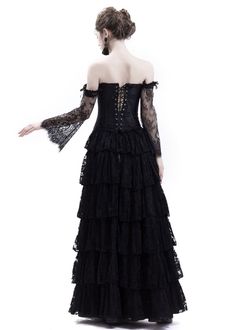 Black Lace Romantic Gothic Corset Long Prom Dress D1043 - D-RoseBlooming Lace Gothic Dress, Gothic Prom Dress, Black Lace Dress Long, Grad Dresses Short, Grad Dresses Long, Fall Fashion Skirts, Gothic Clothes, Gothic Corset, Gothic Clothing