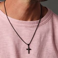 Men's Cross Necklace Back Stainless Steel Medium Cross on Venetian Round Box Chain Chain: 2mm Venetian Round Box. 22" Chain: Black Powder Coated 316L Stainless Steel Pendant: 15mm x 25mm Pendant: Black Powder Coated 316L Stainless Steel Clasp: Lobster Made in United States Mens Cross Necklace, Steel Cross, Mens Crosses, Round Box, Stainless Steel Pendant, Black Stainless Steel, Box Chain, Powder Coated, Cross Necklace