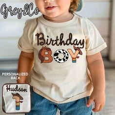 This is a perfect Shirt for your toddlers Birthday or just for everyday wear! Let us know what Name and Number for the back of shirt. Message us if you would like something special and different. We can do anything ! :) HOW TO ORDER 1. SELECT Design  2. CHOOSE Size 3. PERSONALIZATION BOX: Please put color of shirt (colors only available in short sleeves; long sleeve are white and heather grey; if no color is stated we will do it on white) spelling of name for back of shirt and age.  Materials  - 3rd Birthday Party For Boy, 1st Rodeo, Western Birthday, Rodeo Birthday, Custom Birthday Shirts, Story Birthday, Cowboy Birthday, Cowboy Party, Birthday Boy Shirts