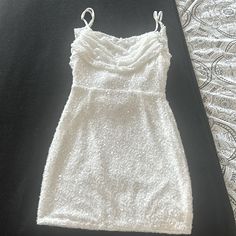 Nwot Perfect For Bachelorette Party Or Any Bridal Events White Sparkle Mini Dress, White Beaded Mini Dress, White Sparkle Dress, Winter Wonderland Dress, Glitter Suit, White Party Dresses, Sparkle Mini Dress, Bridal Events, Bachelorette Party Dress