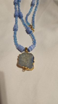 This is so cute,Blue Agate Pendant  Necklace with blue glass beads. Agate Pendant Necklace, Blue Agate, Agate Pendant, Blue Glass, Pendant Necklaces, Necklace Etsy, So Cute, Glass Beads, Agate