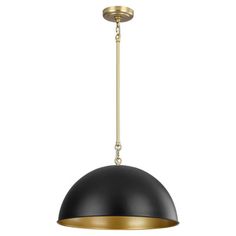 a black and gold pendant light hanging from a ceiling fixture on a white background with clippings for text