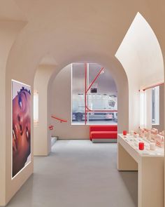 Glossier New York, Monochromatic Room, Soho Loft, New York Loft, Carlo Scarpa, Kelly Wearstler, Soho Nyc, Wet Bar, Retail Display