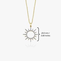 Our new unique diamond sun pendant necklace.★ Necklace Features• Gold Kt: 14K/18K Solid Gold - According to Preference• Available Gold Colors: Yellow Gold, Rose Gold, White Gold• Total Diamond Weight: 0.22 carat• Diamond Color-Clarity: G Color VS2-SI1 Clarity• We only work with real natural diamonds• We offer a signed certificate with each piece for the authenticity of the diamonds.• Pendant Dimensions: 20.0 mm by 20.0 mm / 0.8 Inches by 0.8 Inches Elegant Starburst Sun Design Jewelry, Elegant Sun Design Starburst Jewelry, Elegant Yellow Gold Sun-shaped Jewelry, Elegant Sun-shaped Yellow Gold Jewelry, Luxury Yellow Gold Jewelry With Sun And Moon Design, Luxury Yellow Gold Sun And Moon Jewelry, Elegant Sunburst Jewelry With Sun And Moon Design, Elegant Sunburst Jewelry With Sun Design, Elegant Sun And Moon Design Sunburst Jewelry