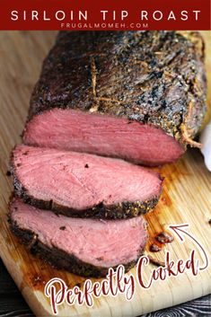 the meat is sliced up and ready to be served on the cutting board for consumption