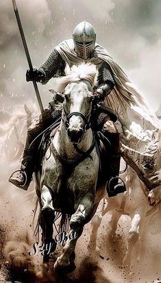 Warrior On Horse Tattoo, Knight Riding Horse, Warrior On A Horse, Knight On A Horse, Warrior On Horse, Horse Warrior, Knight On Horseback, Knight Horse, Medieval King