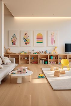 Minimalist Playroom, Playroom/living Room, Kids Rooms Inspo, Living Room Playroom, Baby Playroom, Montessori Playroom, Kids Living Rooms, Toddler Playroom