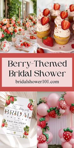 strawberry themed bridal shower with balloons and desserts