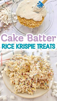 cake batter rice krispie treats on a plate