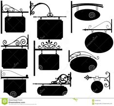 black and white silhouettes of signs, frames and furniture royalty illustration for commercial use