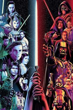 the poster for star wars is shown with many different characters and their names on it