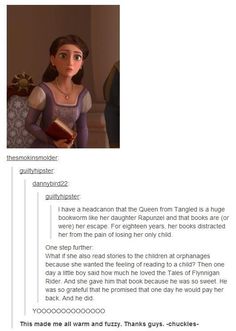 an image of the princess from tangled with her hair and dress, looking like she's reading a book