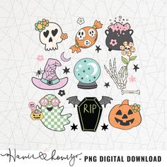 halloween stickers are shown on a white background