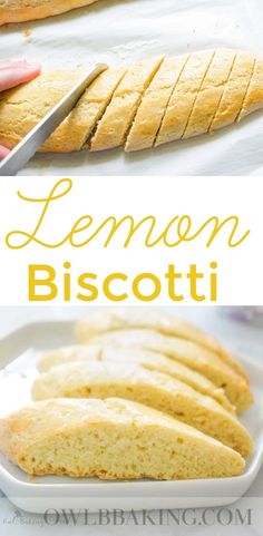 lemon biscotti is cut into slices on a white plate