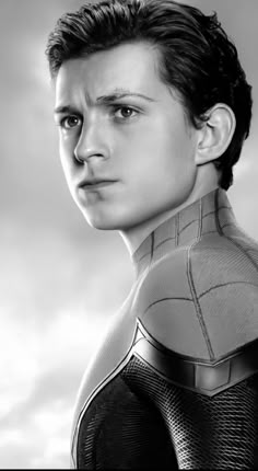 black and white photo of spider - man from the movie